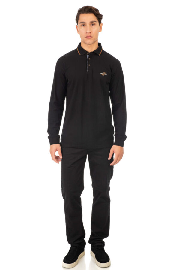 Ανδρική Μπλούζα Polo Μακρυμάνικη - Double PS-3002 Polo Black - Image 3