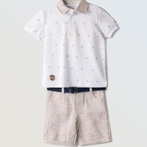 Μπλούζα πόλο με λινό παντελόνι βερμούδα για αγόρια 1-6 ετών