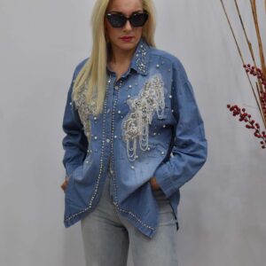 Γυναικείο τζιν πουκάμισο με στρας