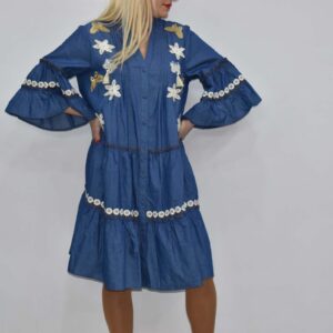 Γυναικείο κοντό τζιν φόρεμα κεντημένο με χρυσοκλωστές