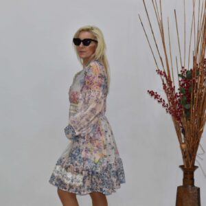 Γυναικείο φόρεμα με χρυσοκλωστές με παστέλ χρώματα