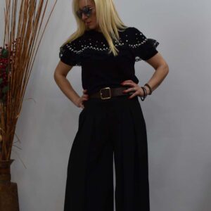 Γυναικεία παντελόνι σε ίσια γραμμή με πιέτες και ζώνη