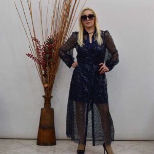 Γυναικείο σκούρο μπλε φόρεμα με δαντέλα