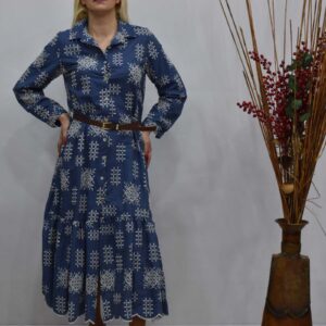 Γυναικείο τζιν φόρεμα με γιακά κεντημένο