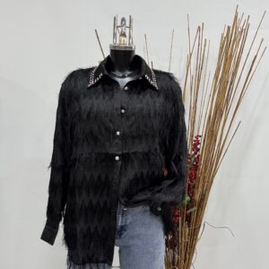 Πουκάμισο γυναικείο με κρόσσια και πέτρες στο γιακά