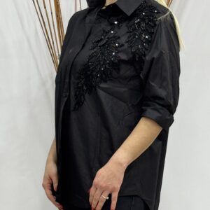 Γυναικείο πουκάμισο με κέντημα πέτρας και παγιέτας