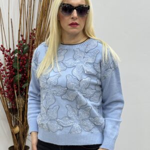 Γυναικεία πλεκτή μπλούζα με παγιέτες και τούλια