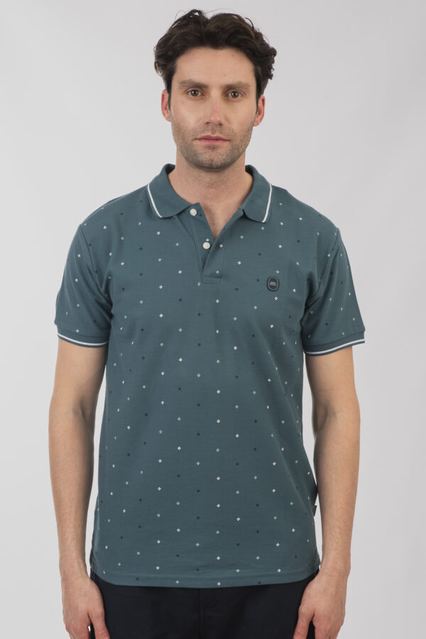 Pique polo μπλούζα ανδρική Deep teal με σχέδια
