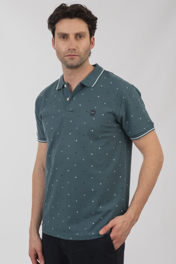 Pique polo μπλούζα ανδρική Deep teal με σχέδια - Image 3