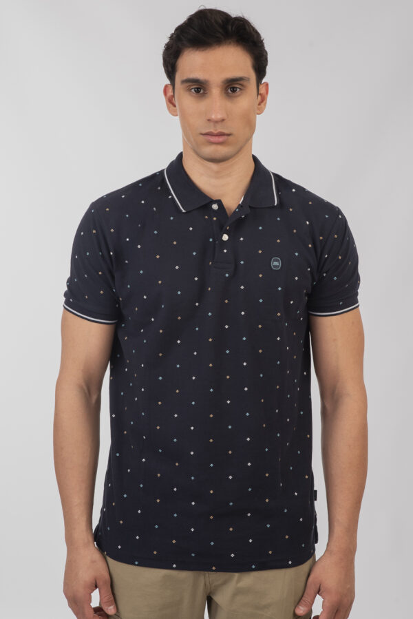 Pique polo μπλούζα ανδρική navy με σχέδια