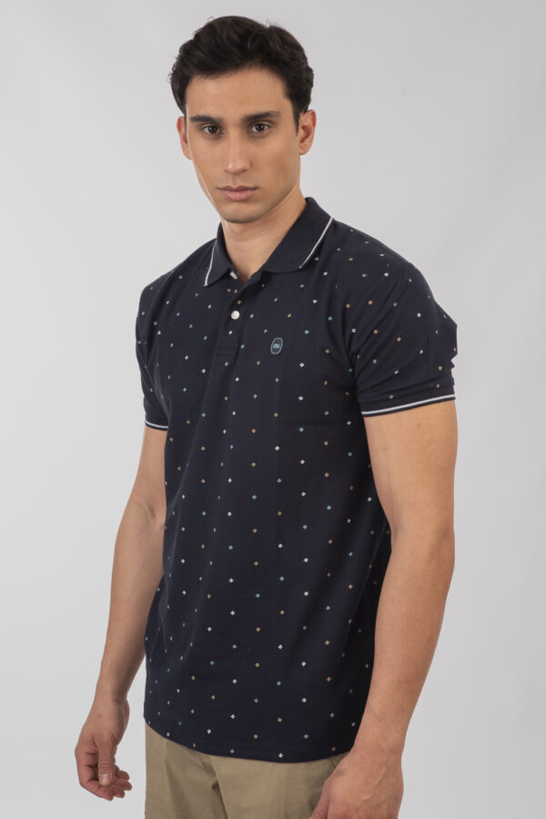 Pique polo μπλούζα ανδρική navy με σχέδια - Image 3