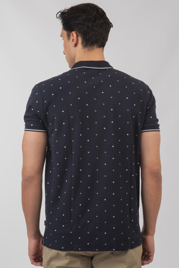 Pique polo μπλούζα ανδρική navy με σχέδια - Image 4