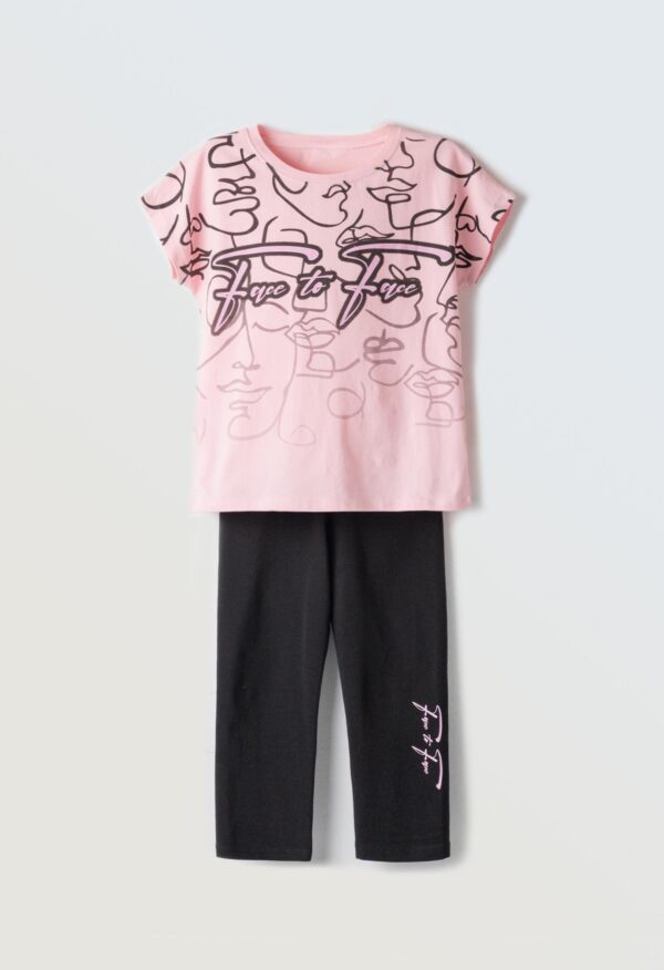 Κολάν capri black και μπλούζα pink για κορίτσι 6-16 ετών Ebita