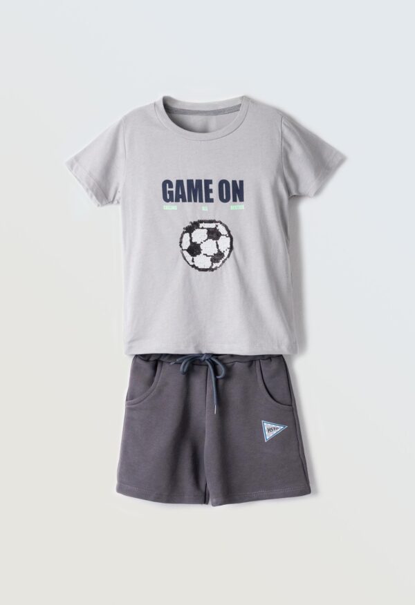 Κοντομάνικη light grey μπλούζα με dark grey βερμούδα  για αγόρια  1-6 Ετών Hashtag
