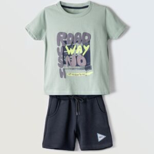 Κοντομάνικη Olive   μπλούζα με Navy βερμούδα  για αγόρια  1-6 Ετών Hashtag