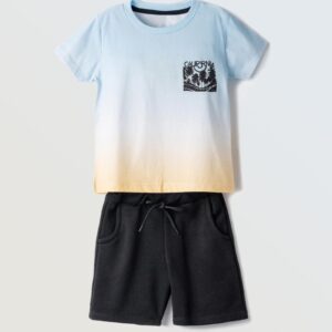 Κοντομάνικη light blue μπλούζα California  με black βερμούδα  για αγόρια  1-6 Ετών Hashtag