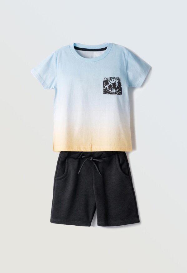 Κοντομάνικη light blue μπλούζα California  με black βερμούδα  για αγόρια  1-6 Ετών Hashtag