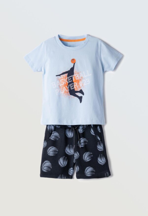 Κοντομάνικη light blue μπλούζα basketball με dark blue βερμούδα  για αγόρια  1-6 Ετών Hashtag