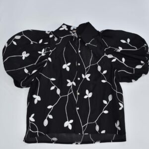 Γυναικείο σιθρού πουκάμισο   με κεντήματα και φούσκα μανίκι W37606 AZAKA PARIS