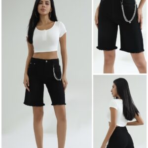 Jean βερμούδα γυναικεία με κρόσσι Plus size