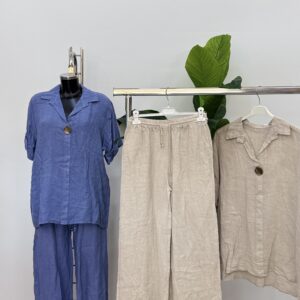 Σετ παντελόνα 2/3 με πουκάμισο λινό over size ιδανικό για μεγάλο στήθος και μικρή μέση