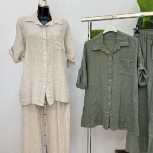 Σετ παντελόνα 2/3 με πουκάμισο λινό over size