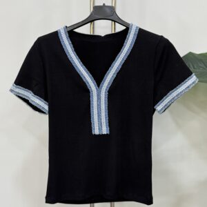 Γυναικεία μπλούζα ριπ με λεπτομέρειες τζιν αμάνικη