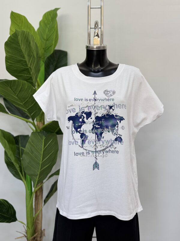 Μπλούζα white βαμβακερή  με στάμπα  globe sphere