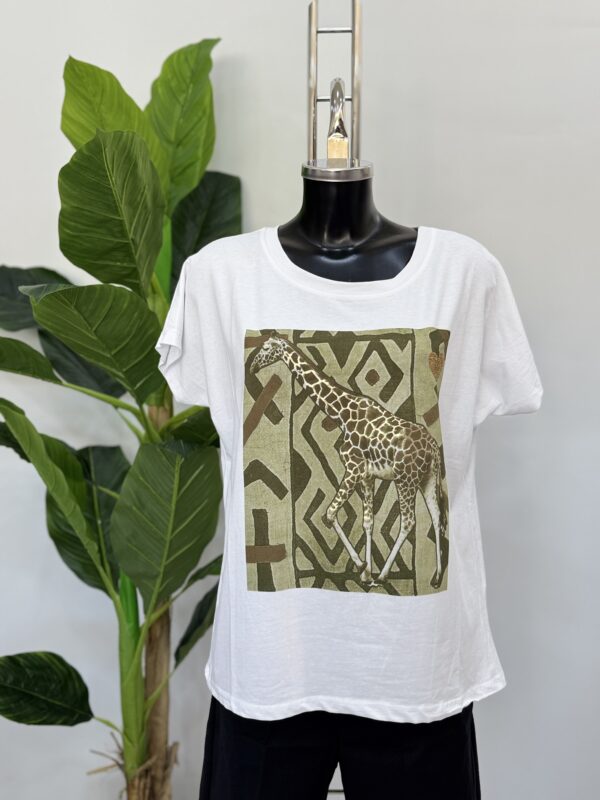 Μπλούζα white βαμβακερή  με στάμπα  green giraffe