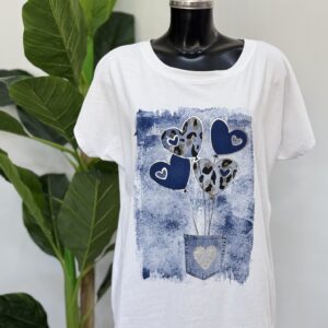 Μπλούζα white βαμβακερή με στάμπα heart blue