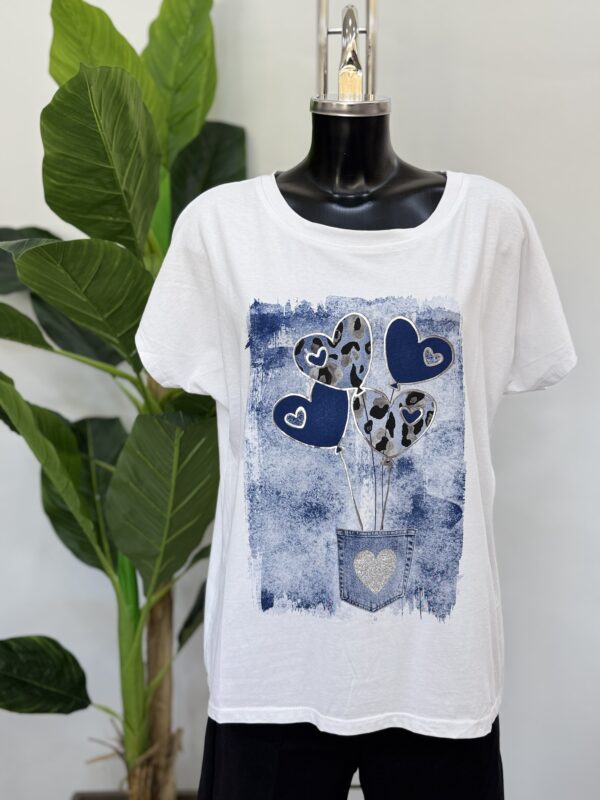 Μπλούζα white βαμβακερή  με στάμπα  heart blue