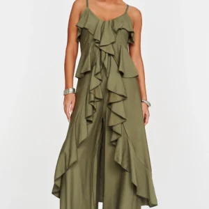 Σετ παντελόνι με μακριά μπλούζα τιράντα και βολάν σε όλη την μπλούζα φράκο