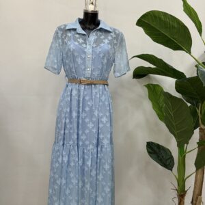 Γυναικείο φόρεμα με φλόκο και με κεντήματα