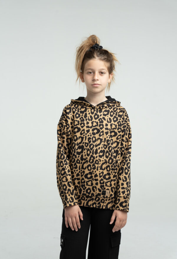Σετ για κορίτσι animal print μπλούζα με κουκούλα και μαύρη παντελόνα cargo 6-16 ετών-Εβίτα - Image 2