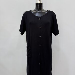 Μαύρο φόρεμα κλασικό τύπου ρόμπας με τσέπη για το σπίτι