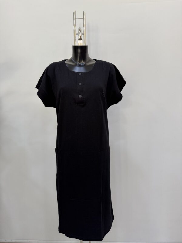 Μαύρο φόρεμα plus size κλασικό με τσέπη for home and night - Image 2