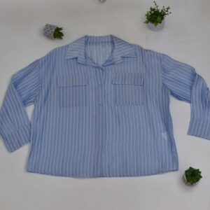 Γυναικείο Πουκάμισο Ριγέ Σιέλ με Τσέπες Καπάκια  CHARLOTTE 7257