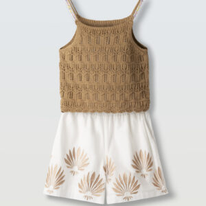 Επίσημο Παιδικό Σετ Χρυσοκλωστή  Σορτς Κορίτσι Off White-Brown 8-14y Ebita 266065