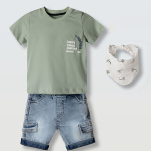 Βρεφικό σετ με  Τζιν βερμούδα  6-24m  Hashtag 266604 Olive-jean
