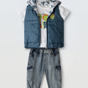 Βρεφικό σετ με Αμάνικο Μπουφάν 9-24m Petrol-Jean Hashtag 266618