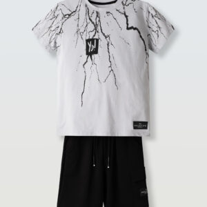 Hashtag 266701 σετ για αγόρι με  βερμούδα cargo Ice Grey- Black 8-14y