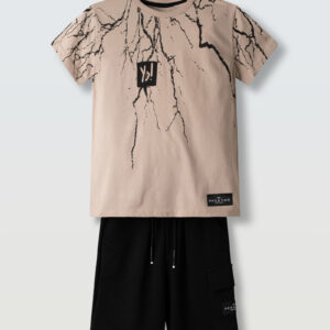 Hashtag 266701 σετ για αγόρι με  βερμούδα cargo Black-Beige 8-14y