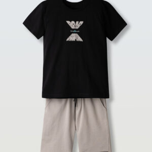 Hashtag 266707  σετ για αγόρι με  βερμούδα  Black-Beige 6-16y