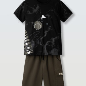 Hashtag 266708 σετ για αγόρι με  βερμούδα cargo Black 6-16y