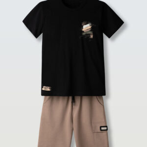 Hashtag 266709 σετ για αγόρι με  βερμούδα cargo Black-Beige 6-16y