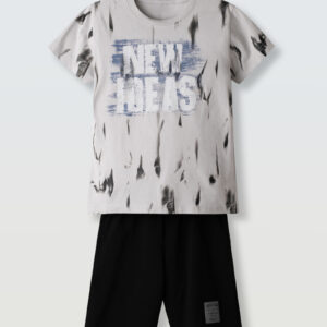 Hashtag 266711 σετ για αγόρι με  βερμούδα  Ice Grey- Black 6-14y