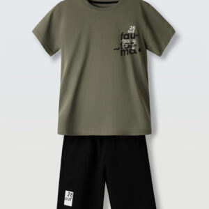 Hashtag 266713 σετ για αγόρι με  βερμούδα Black-Khaki 8-14y