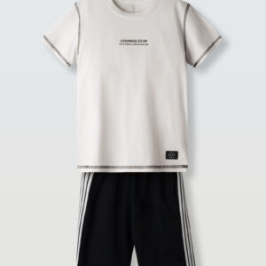 Hashtag 266738  σετ για αγόρι με  βερμούδα  Off White-Black 6-16y