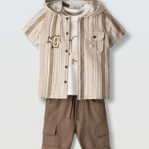 Παιδικό Λινό Σετ 3τμχ για Αγόρι 266801 Hashtag 2-5y Off-White -Brown