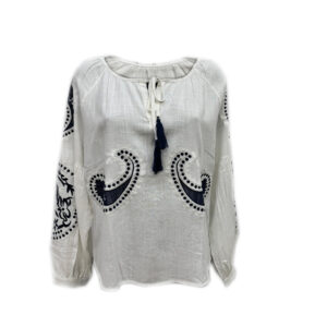 Λινό Γυναικείο Πουκάμισο με Κεντήματα White Monte Cervino MN5952